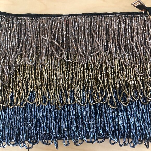 Lulu Satin Metallic Beaded Fringe Crossbody Bag - NEW - Picture 5 of 9
